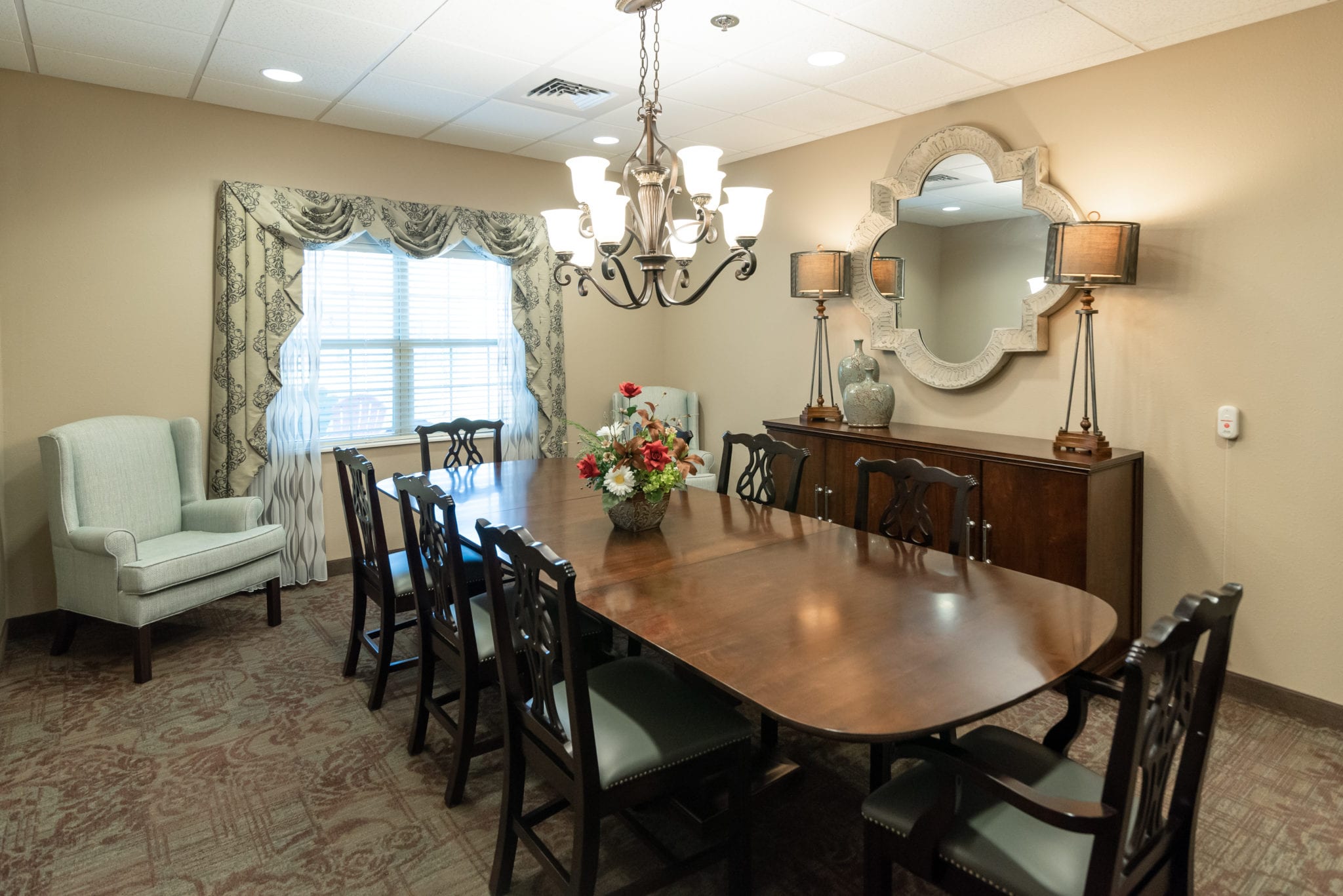 A dining table and chairs highlights the excellent dining options at Culpepper Place