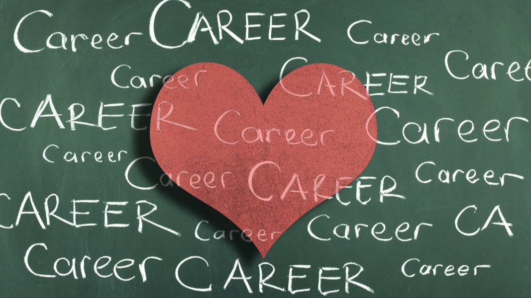A chalkboard with the word "career" written on it representing assisted living careers